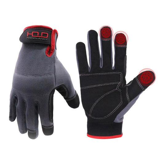 HANDLANDY Mens Work Gloves Touch screen, Synthetic Leather Utility Gloves, Flexible Breathable Fit- Padded Knuckles & Palm (Large)