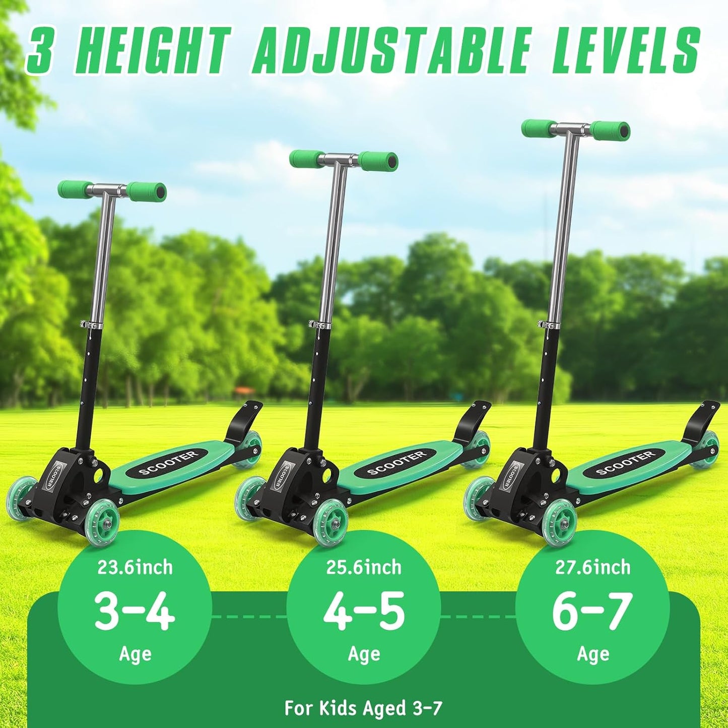 Kids Kick Scooter - 3-Wheel Design for Stability & Safety | Adjustable Height