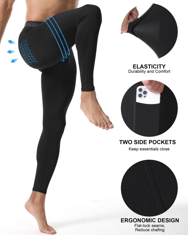 RIKUAOU Men’s Compression Pants Running Leggings Athletic Base Layer Workout Tights with Pockets for Sports Basketball