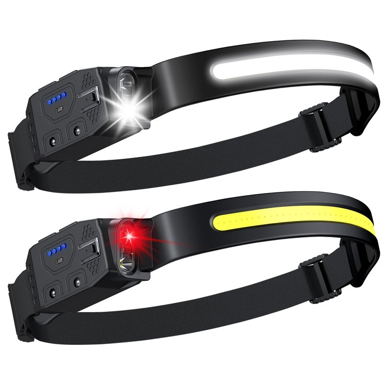 LHKNL Rechargeable Headlamp 2Pcs- 230° Wide Beam Led Head Lamp with White Red Light, Long Lasting Hard Hat Light, Motion Sensor, 6 Mode Headlight Flashlight for Adults Camping,Hiking,Running