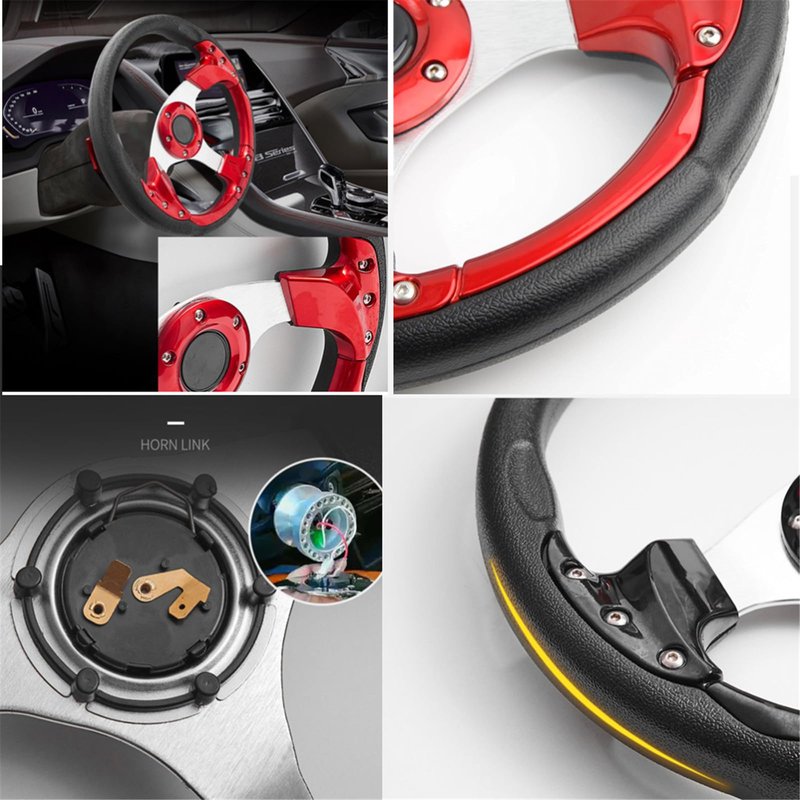 Golf Cart Steering Wheel,Universal Modified Golf Cart Skid Steering Wheel,for Club Car EZGO RXV and TXT, Yamaha, Precedent Tempo (Red)