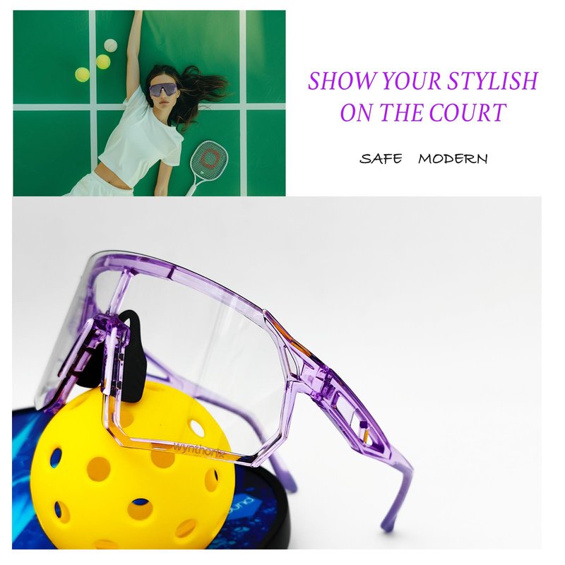 Wynthorix VeilGlam Pickleball Glasses for Women Photochromic Lens Protective Eyewear UV Protection Safety Sunglasses ANSI Z87 Anti Fog Scratch Tennis Squash Racquetball Goggles (Purple, Medium-Large)