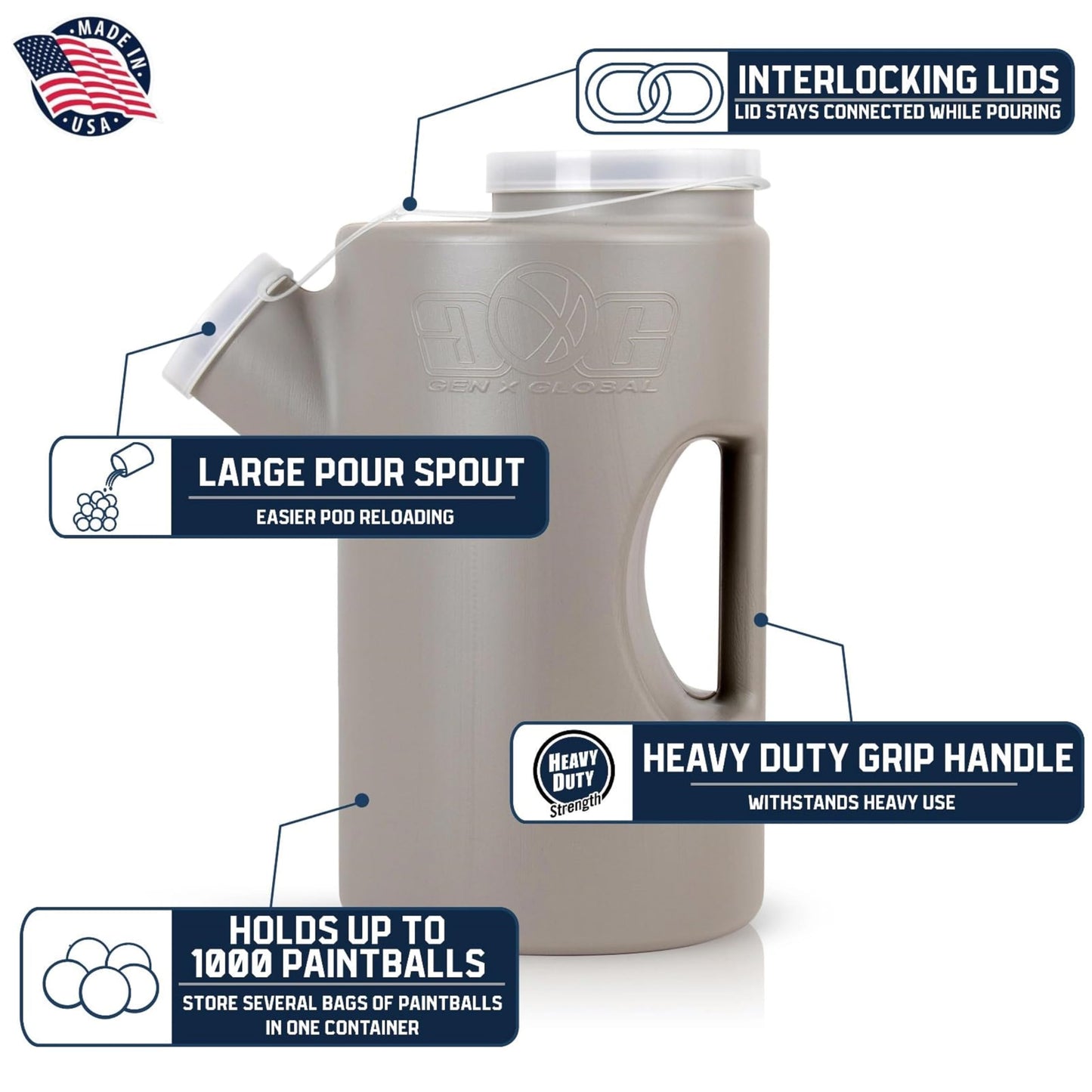 Gen X Global Ultimate Paintball Hauler/Caddy, G-162, Smoke, Holds 1,000 Paintballs, Impact-Resistant, Easy Pour Spout, Portable Design with Secure Lid