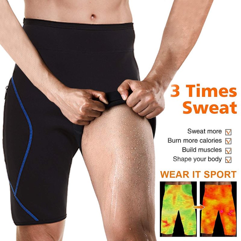 NonEcho Mens Neoprene Sauna Sweat Workout Compression Shorts Body Shaper Slimming Yoga Pants with Zipper Pocket Black