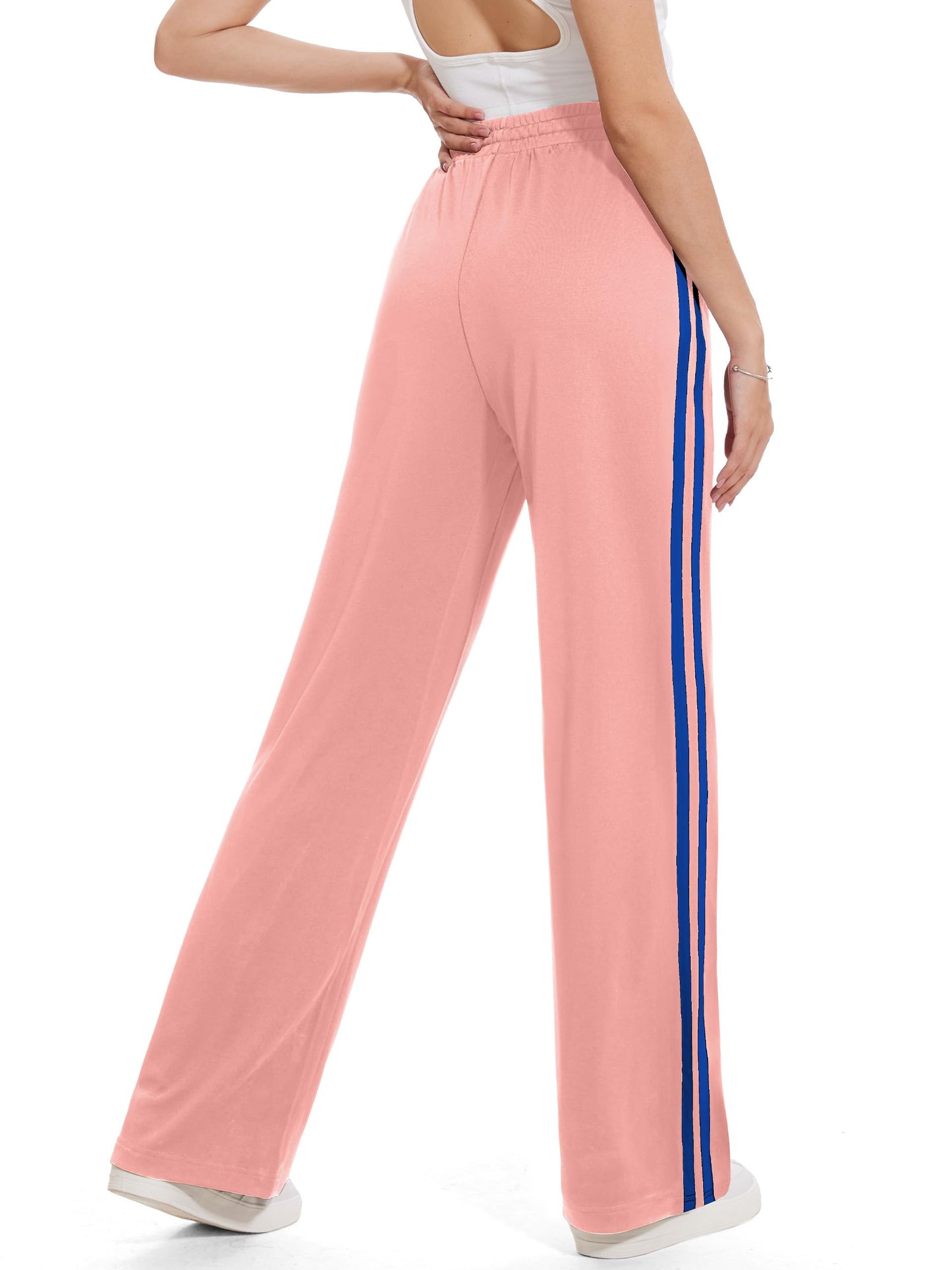 Tapata Petite Women's 28" Inseam Track Pants Elastic Waistband Y2K with Zipper Pockets Dance Studio Sweatpants, Pink, L