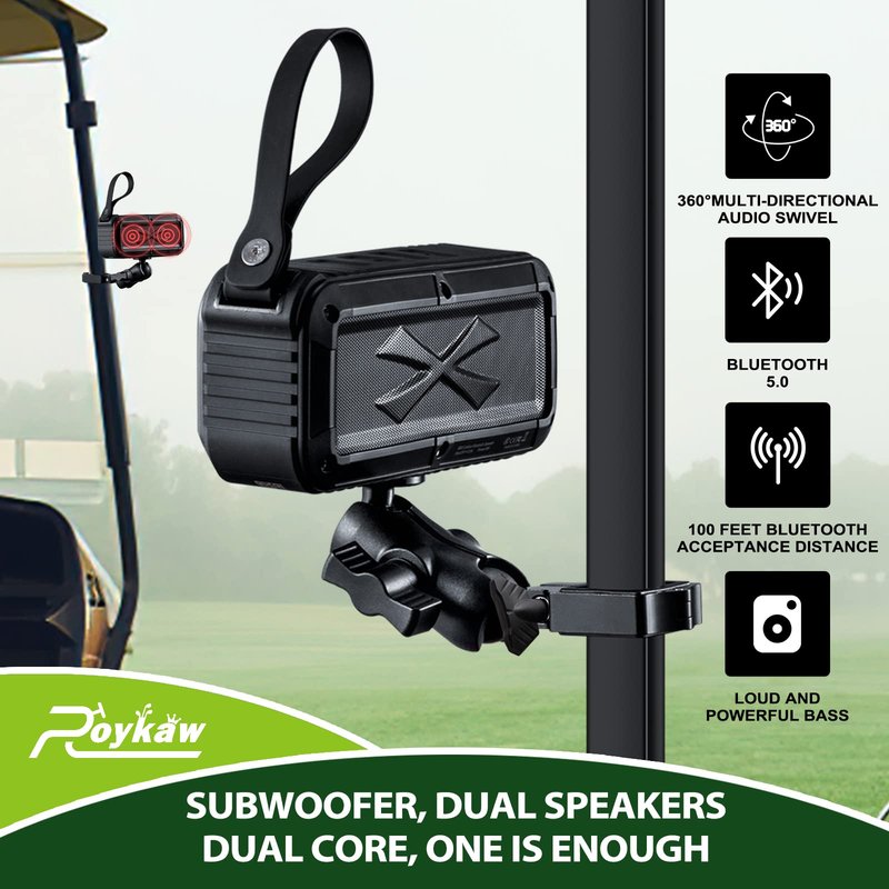 Roykaw Golf Cart Bluetooth Speakers with Mount, Portable Wireless Speaker Compatible with EZGO/Club Car/Yamaha- Loud Stereo Sound, IPX7 Waterproof, Shockproof & Dustproof