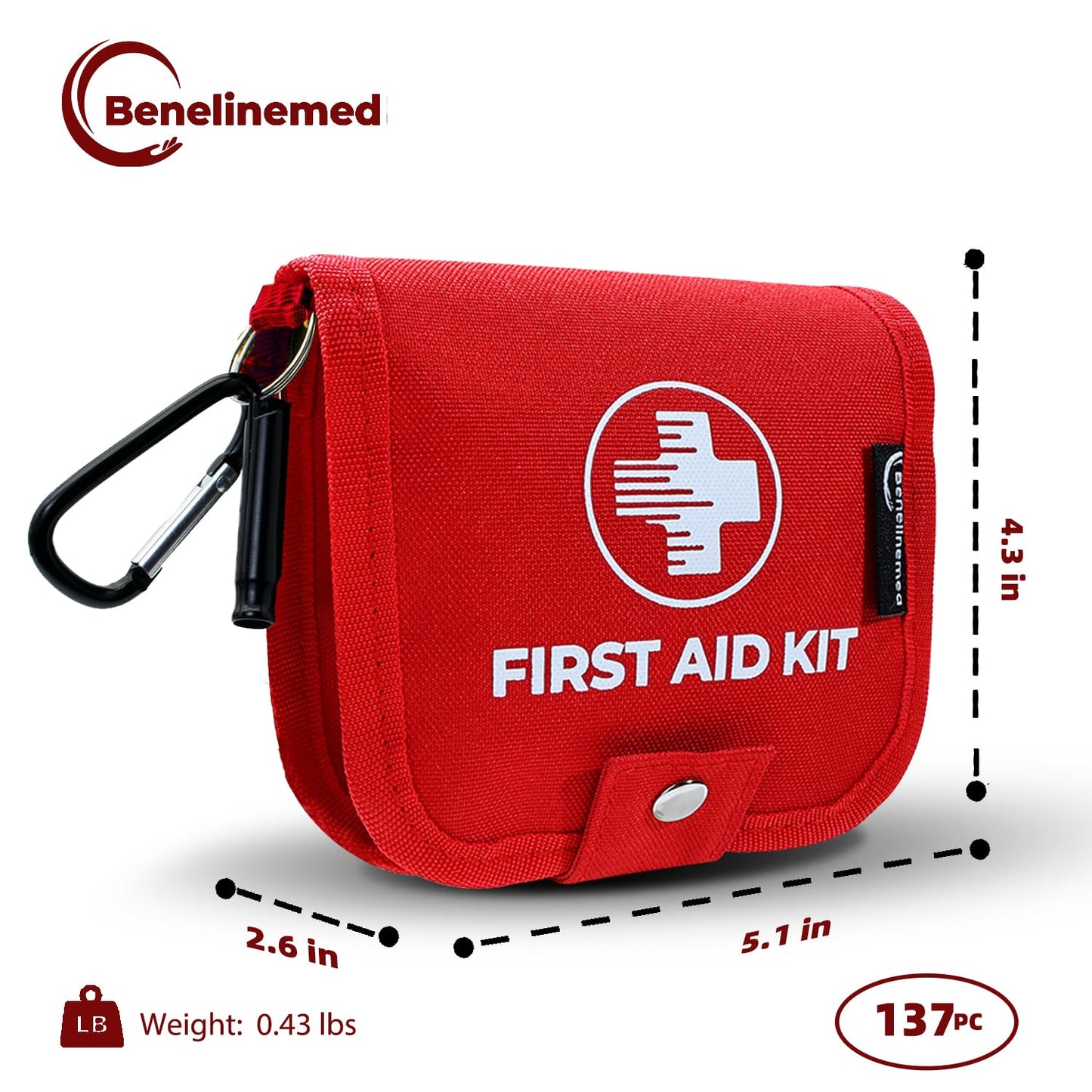 Benelinemed Mini First Aid Kit - 137 Piece Small Emergency Medical Kit for Home, Car, Travel, Camping & Outdoor Activities(Red)