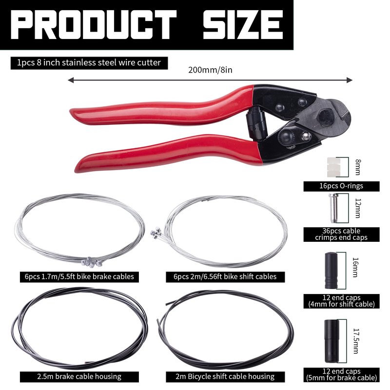 87Pcs Steel Bike Brake Shifter Cable Kit with Stainless Steel Bike Cable Cutter,UniversalBrake Cable Housing Shifter Cable Set with Cable End Caps,Copper Sleeves and O-Rings for Mountain Road Bike