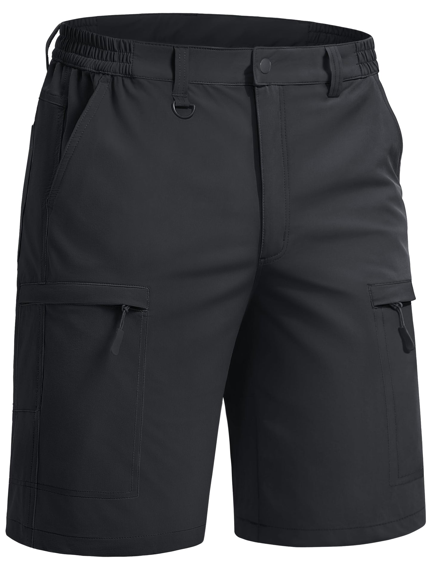 TACVASEN Men's Hiking Cargo Shorts Black Shorts with 5 Pockets D-Ring Quick Dry Lightweight Fishing Golf Casual Walking