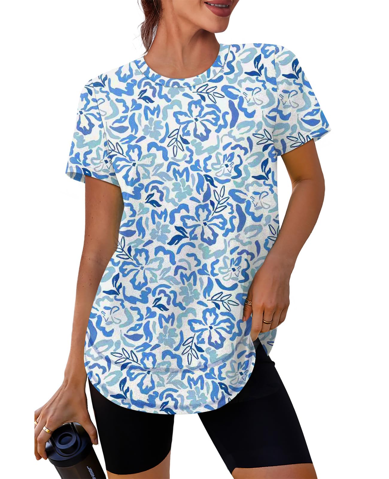 Oversized Tshirts for Women Dry Fit Plus Size Spring Clothes Summer Athletic Tops Workout Shirts Crewneck Blue 3XL