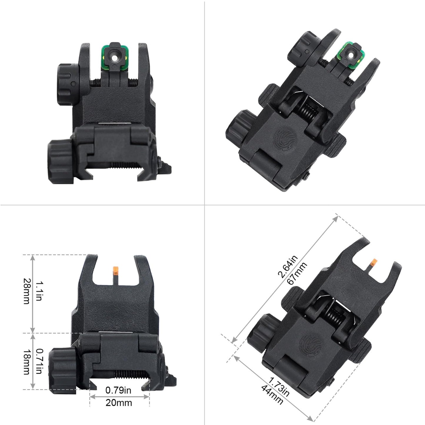 ohhunt Flip Up Sights Polymer Fiber Optic Sights Backup Sight Black for Picatinny (Black Fiber Optics)