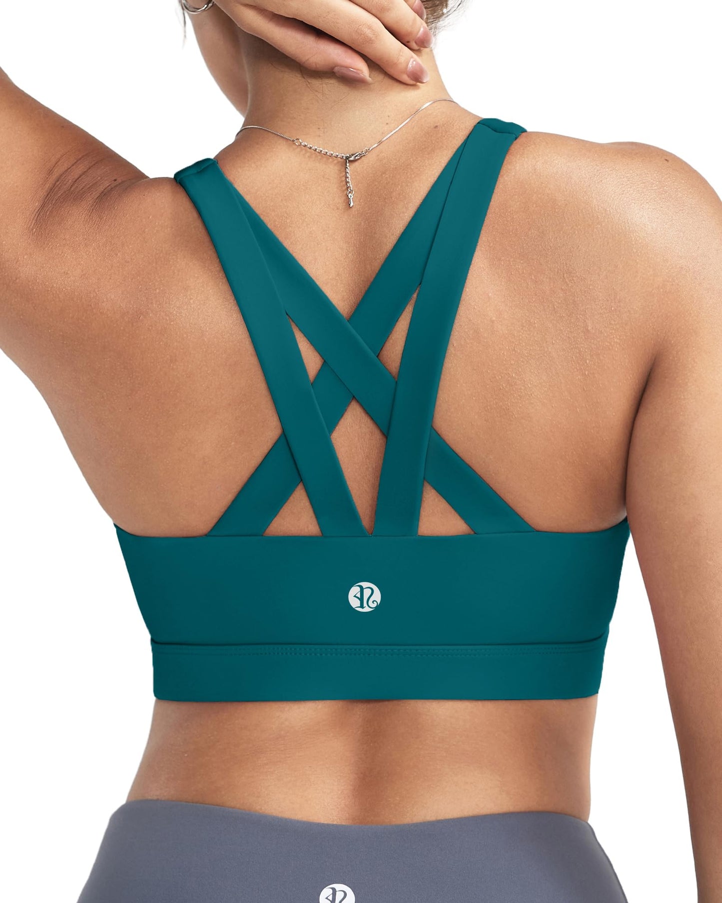 RUNNING GIRL Sports Bra for Women, Criss-Cross Back Padded Strappy Sports Bras Medium Support Yoga Bra with Removable Cups(2575_Storm Teal_3XL)