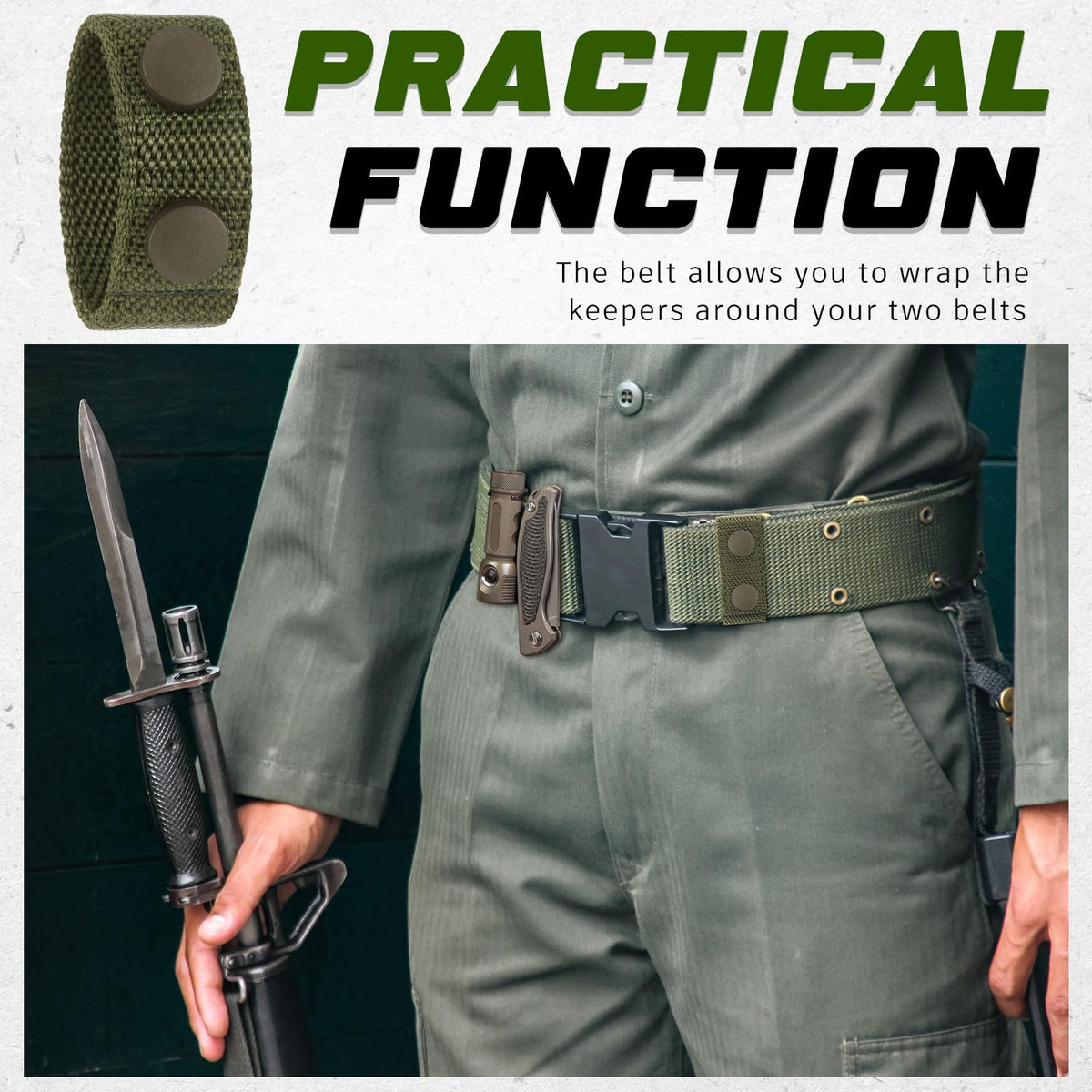 WILLBOND 8 Pcs Belt Keepers for Duty Belt 2-1/4 Wide with Double Snaps Nylon Tactical Loop Keeper Holder for Police Officer Fixing Security Military Equipment Accessories(Army Green)