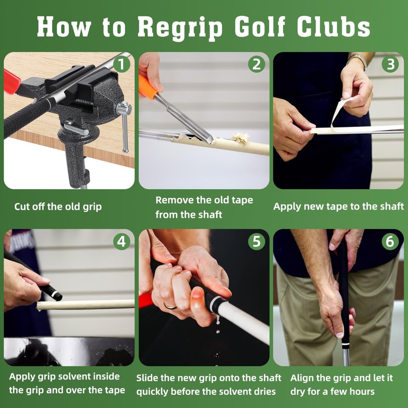 AxPower All-in-One Golf Grip Kit for Regripping Golf Clubs, 360° Swivel Portable Table Vise Rubber Clamp Golf Grip Removal Tool with Golf Grip Replacement Tape and Solvent, Golf Club Regripping Kit