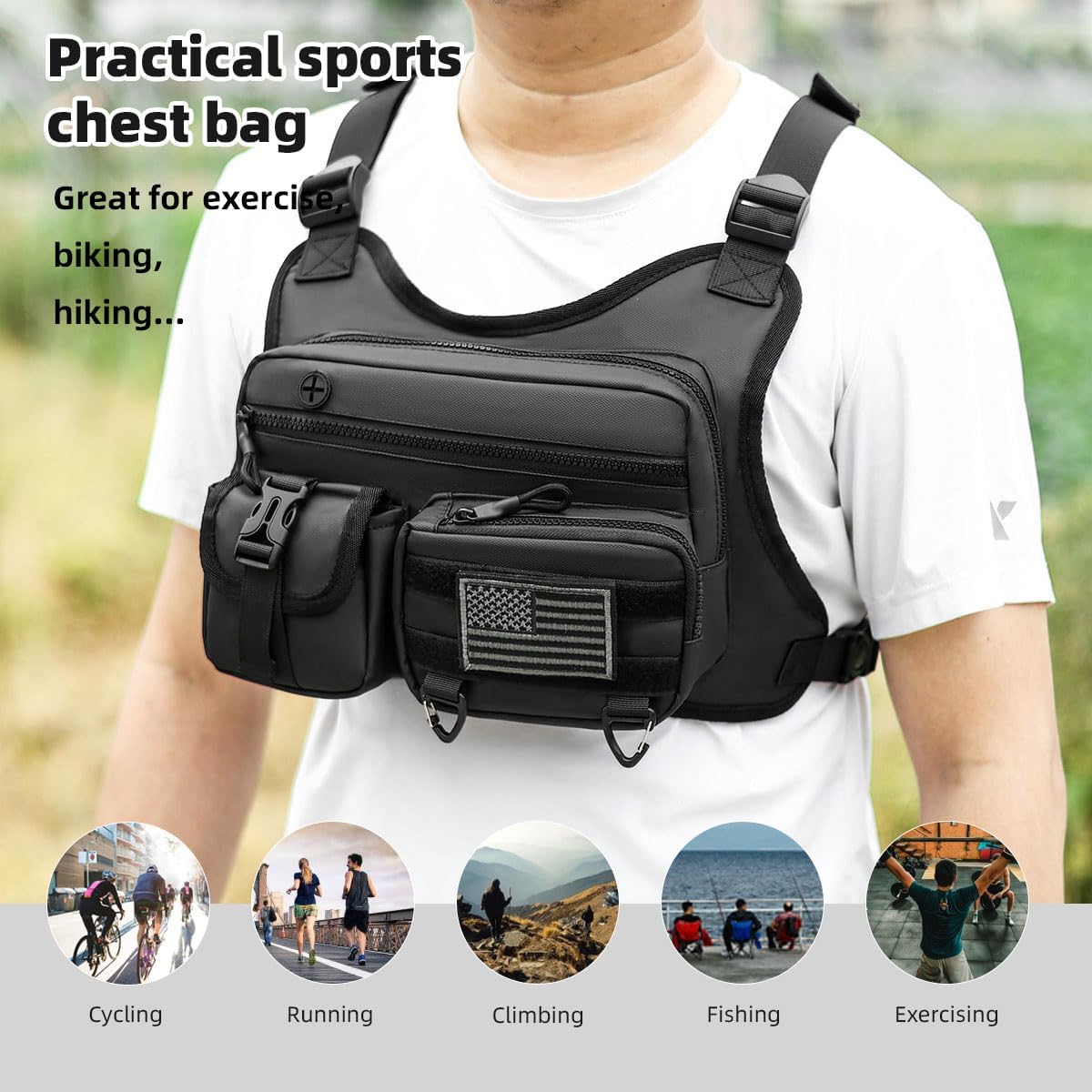 Outdoor Sports Chest Bag - Water Resistant Lightweight Vest for Running, Hiking & Cycling | Extra Storage Capacity