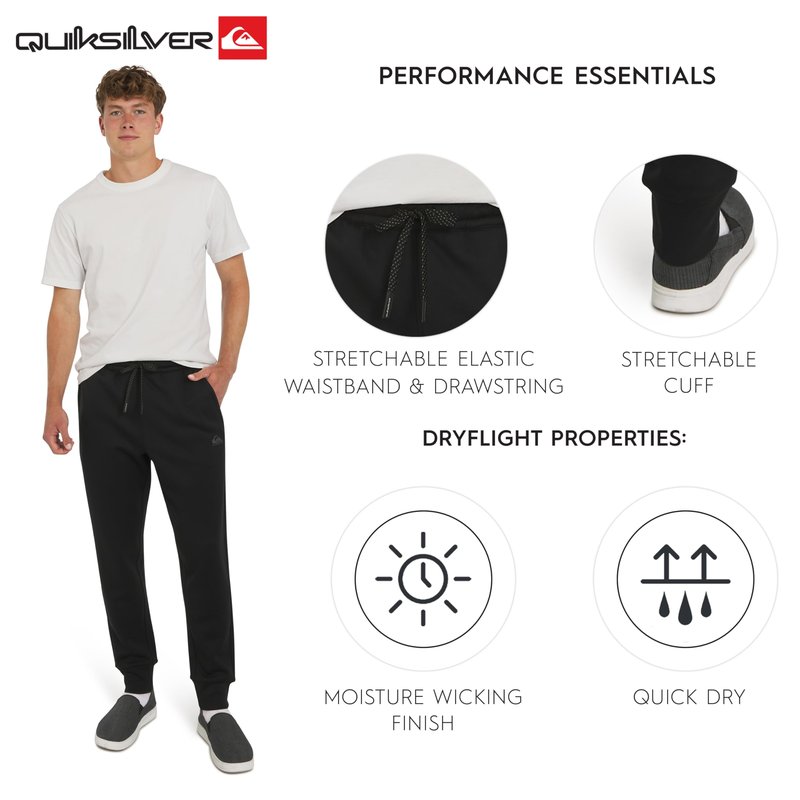 Quiksilver Men's Regular Fit Active Performance Heavyweight Jacquard Mesh and Polar Fleece Jogger Pants, Black Onyx, Large