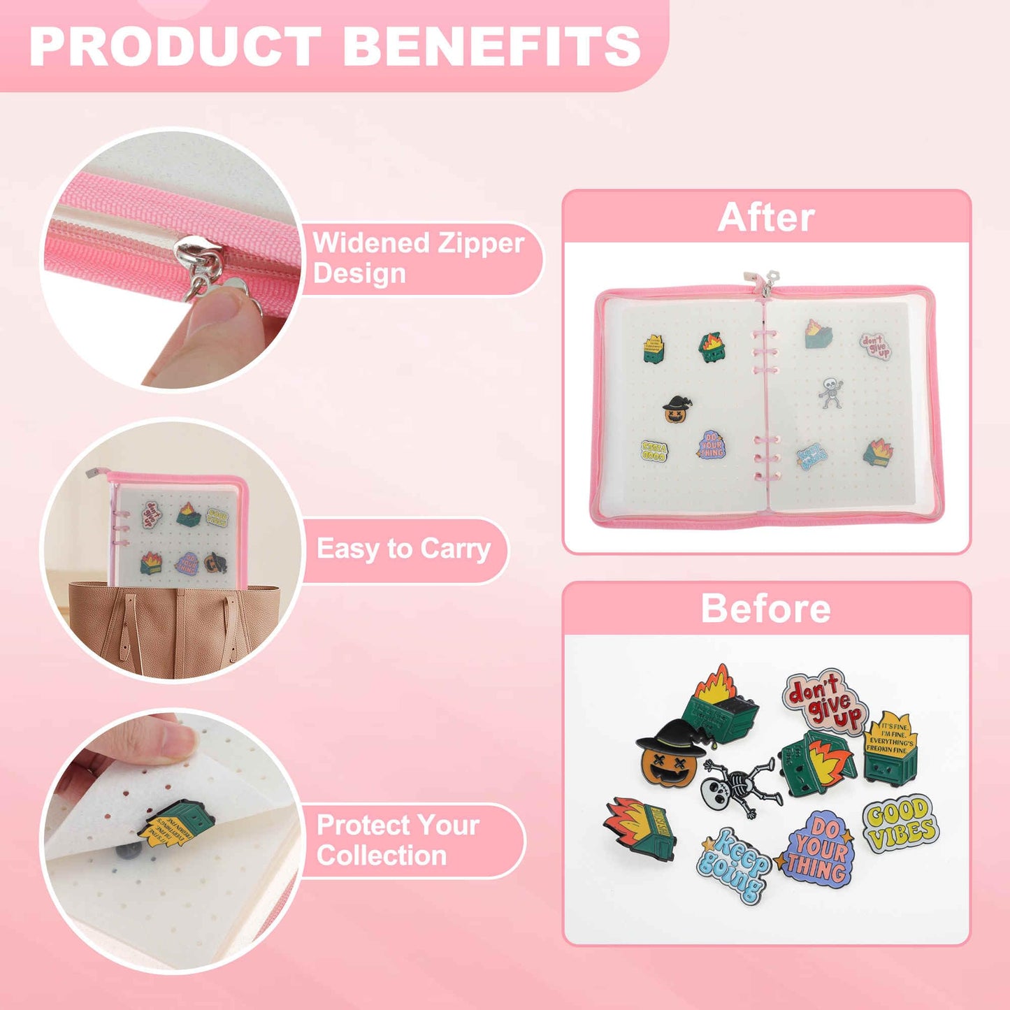 CAPASTEC Portable Pin Book Collections Travel Pin Trading Display Book Pink Pin Case