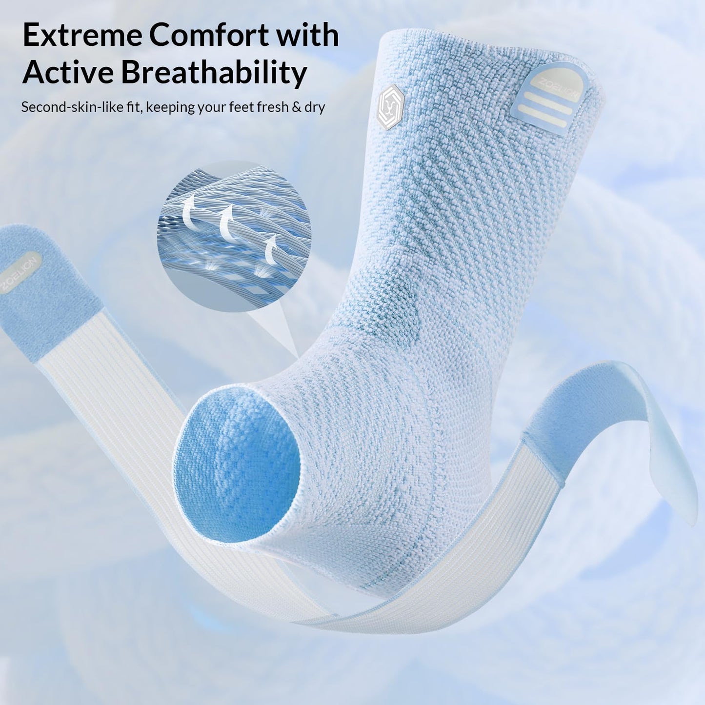 ZOELION Ankle Brace Compression Support with Removable Fishnet Strap, 3D Knit Plantar Fasciitis Relief Achilles Tendonitis Brace, Ankle Compression Sleeve for Pain Relief & Injury Healing, Blue/XXL