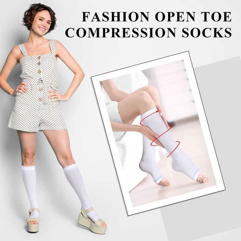Sintege 4 Pairs Open Toe Anti Embolism Compression Stockings TED Hose 15-20mmHg Compression Socks 18mmHg Toeless Knee Socks for Women Men Swelling(S/m)