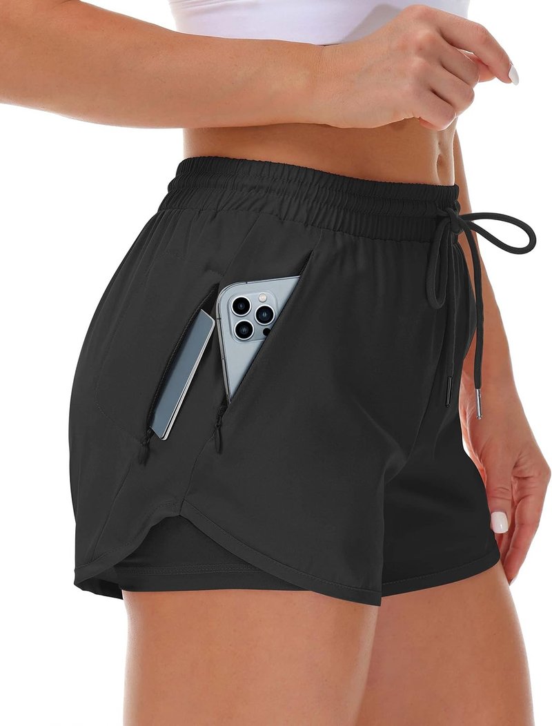 Women's Running Shorts - Athletic Gym Yoga Shorts with Liner & 3 Zipper Pockets | Elastic Fit