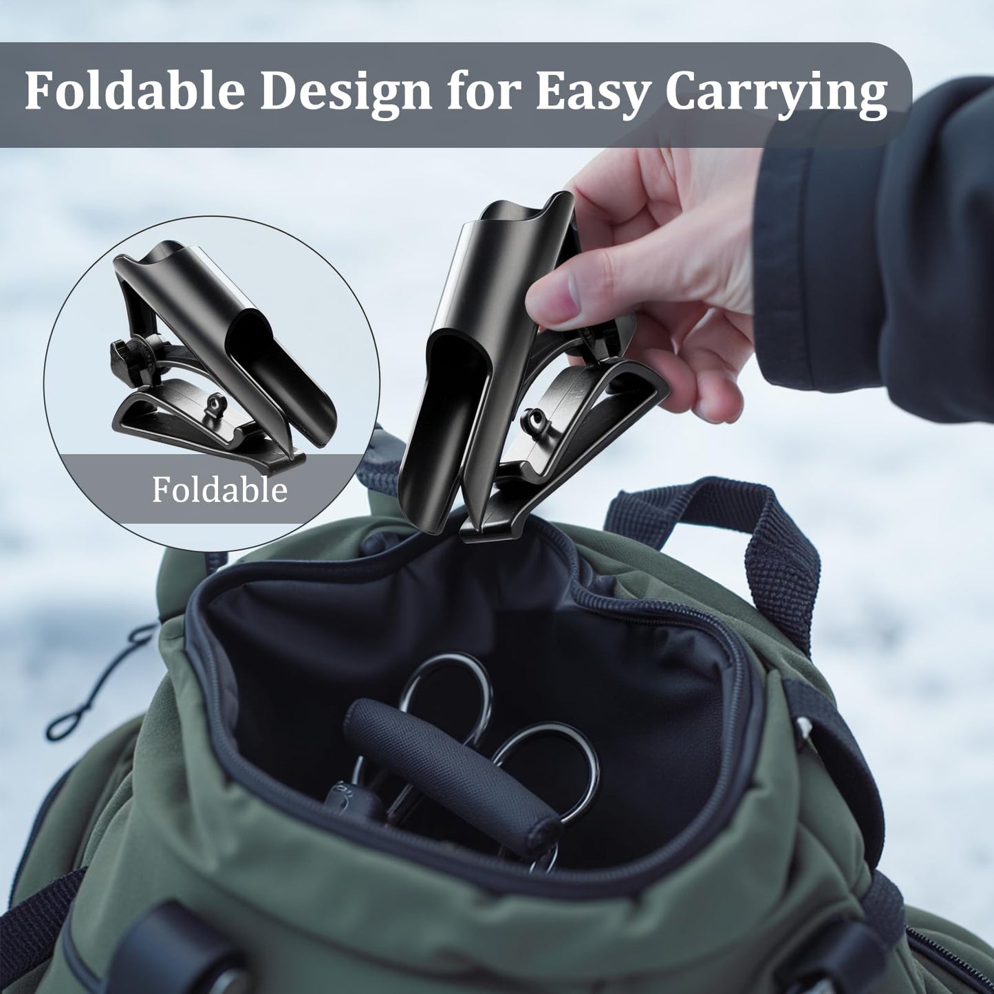 Huntury Adjustable Bucket Rod Holder for Ice Fishing, Clip On Mount, Foldable, Adjustable Angle, Ice Fishing Accessories, Ice Fishing Gear and Equiment, 4" Adjustable
