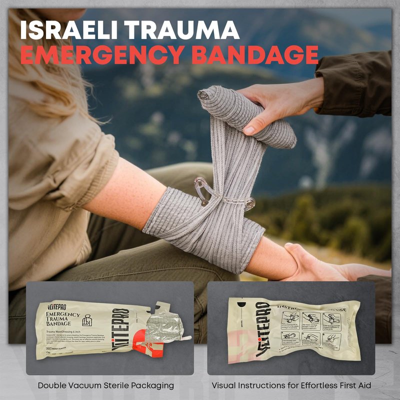 6" Israeli Emergency Bandage, Sterile Vacuum Sealed Compression Trauma Wound Dressing, Medical Pressure Bandage for Bleeding Control, Combat Tactical First Aid IFAK Trauma Kit Supplies