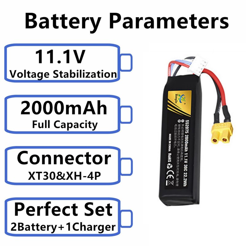 Cecicebb Airsoft Lipo Battery 11.1V 2000mAh with XT30 Connector for Airsoft Gun Rechargeable Batteries 2 Pack with 3S Charging Cable