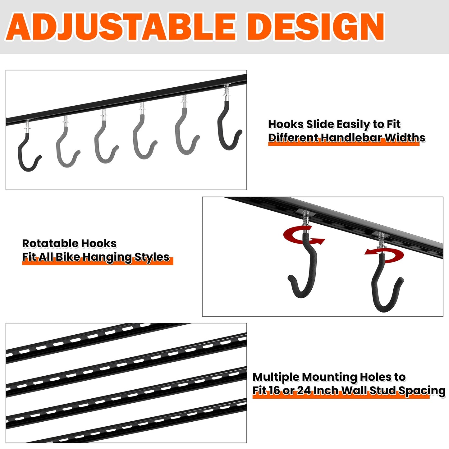 Ultrawall Ceiling Bike Rack for Garage, Indoor Bike Hanger with 6 Adjustable Bike Hooks for up to 3 Bikes (Horizontally), 6 Bikes (Vertically)