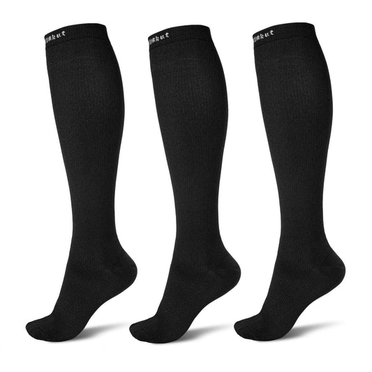 3 Pairs Compression Socks for Men Women 15-20mmHg Compression Stockings Travel Flight Socks Knee High Long Socks (Large-X-Large)