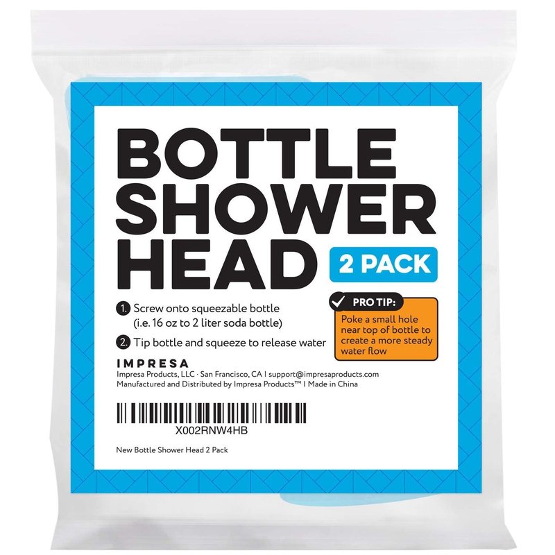 Impresa Water Bottle Attachment Shower Sprinkler Cap - Blue Silicone, 2-Pack, Fits 16oz-2L - Water Bottle Rinse Cap for Sand & Dirt Removal - for Camping & Hiking