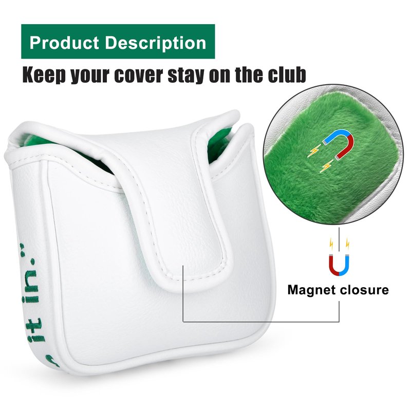 Golf Square Heel Shaft Mallet Putter Cover Headcover, Flower Magnetic Closure Elegant Embroidery Premium Leather Golf Mallet Putter Covers