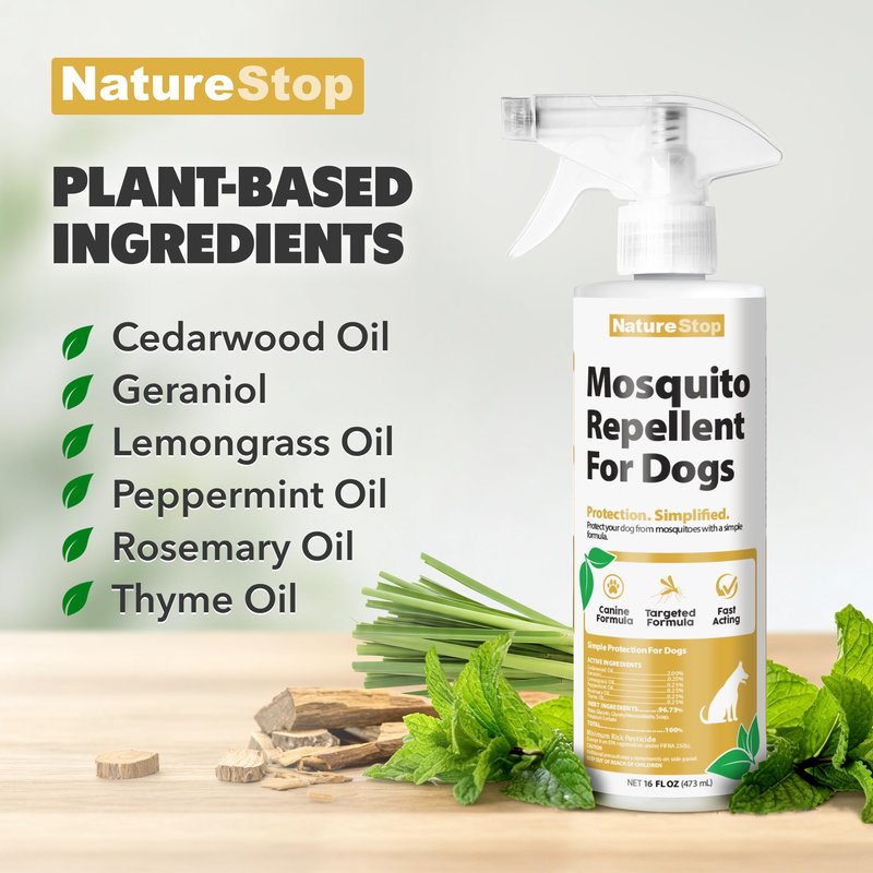NatureStop Mosquito Repellent Spray for Dogs, DEET-Free & Pet-Safe Bug Spray for Outdoor Protection, 16 oz (475mL)