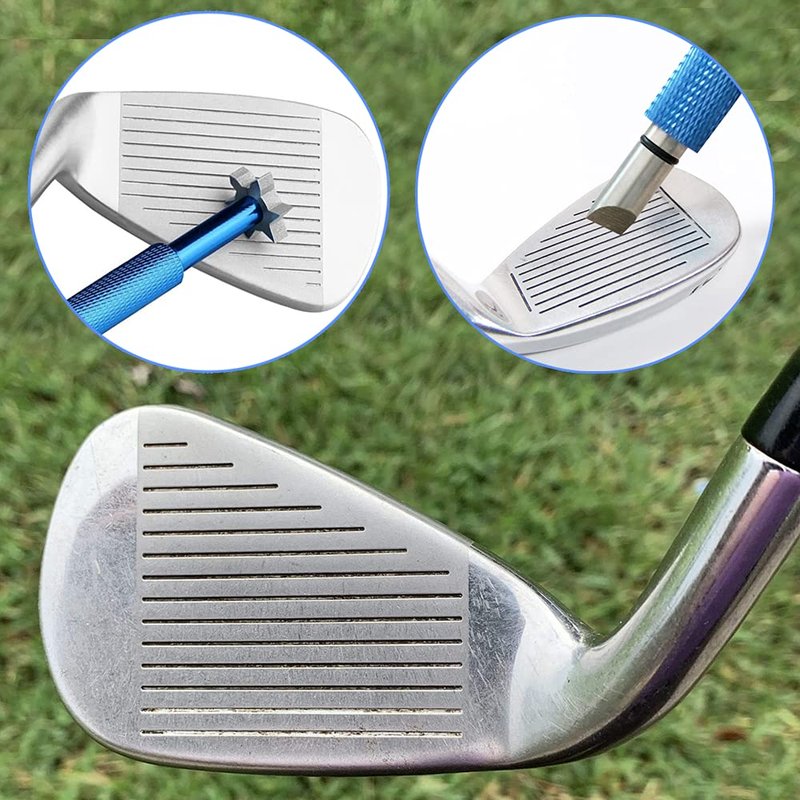 QINIZX 3 Pack Golf Club Brush and Club Groove Sharpener Cleaner Tool Set with Retractable Zip-line Carabiner, U & V-Grooves, Re-Grooving and Cleaning Tool Kit Portable for Golf Club Bag Accessories