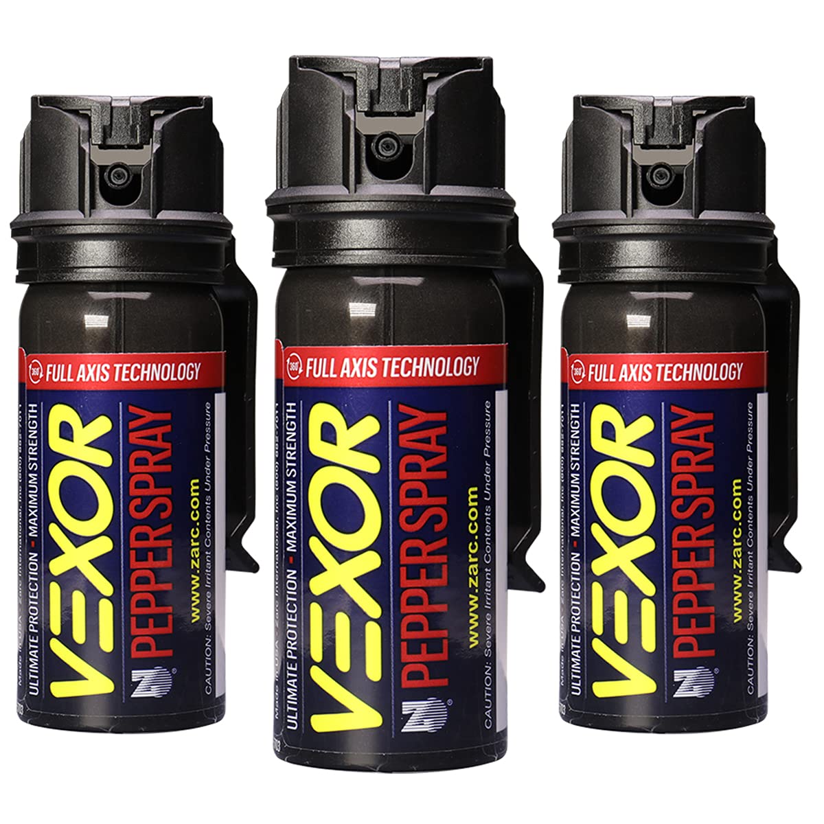 Vexor Pepper Spray w/Belt Clip for self Defense - 3 Pack, Maximum Police Strength, 20-Foot Range, Full Axis (360°) Capability, Flip Top Safety for Quick and Accurate Aim, Protection for Women and Men