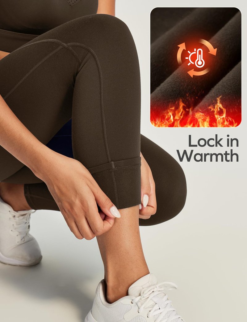 Ewedoos Fleece Lined Leggings Women Thermal Leggings for Women with Pockets High Waisted Winter Warm Tights Pants Clothes Espresso Brown