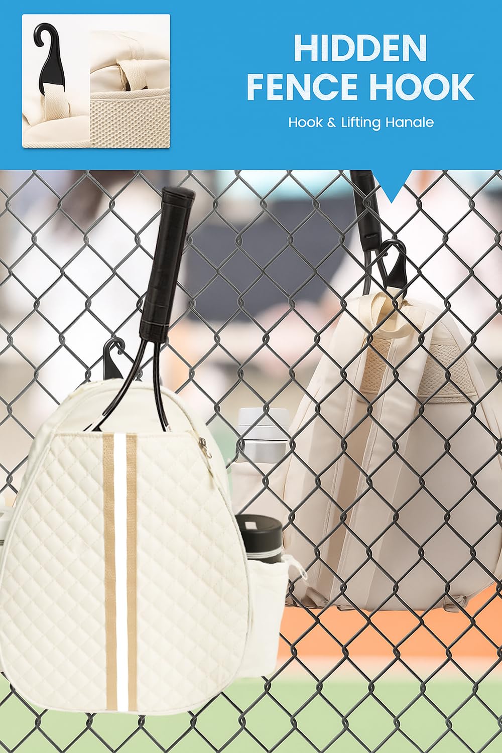 Parachase Tennis Bag for Women and Men, Quilted Tennis Backpack, Water Resistant Sling Crossbody Backpack, Suitable for Pickleball Tennis Badminton, Beige, M