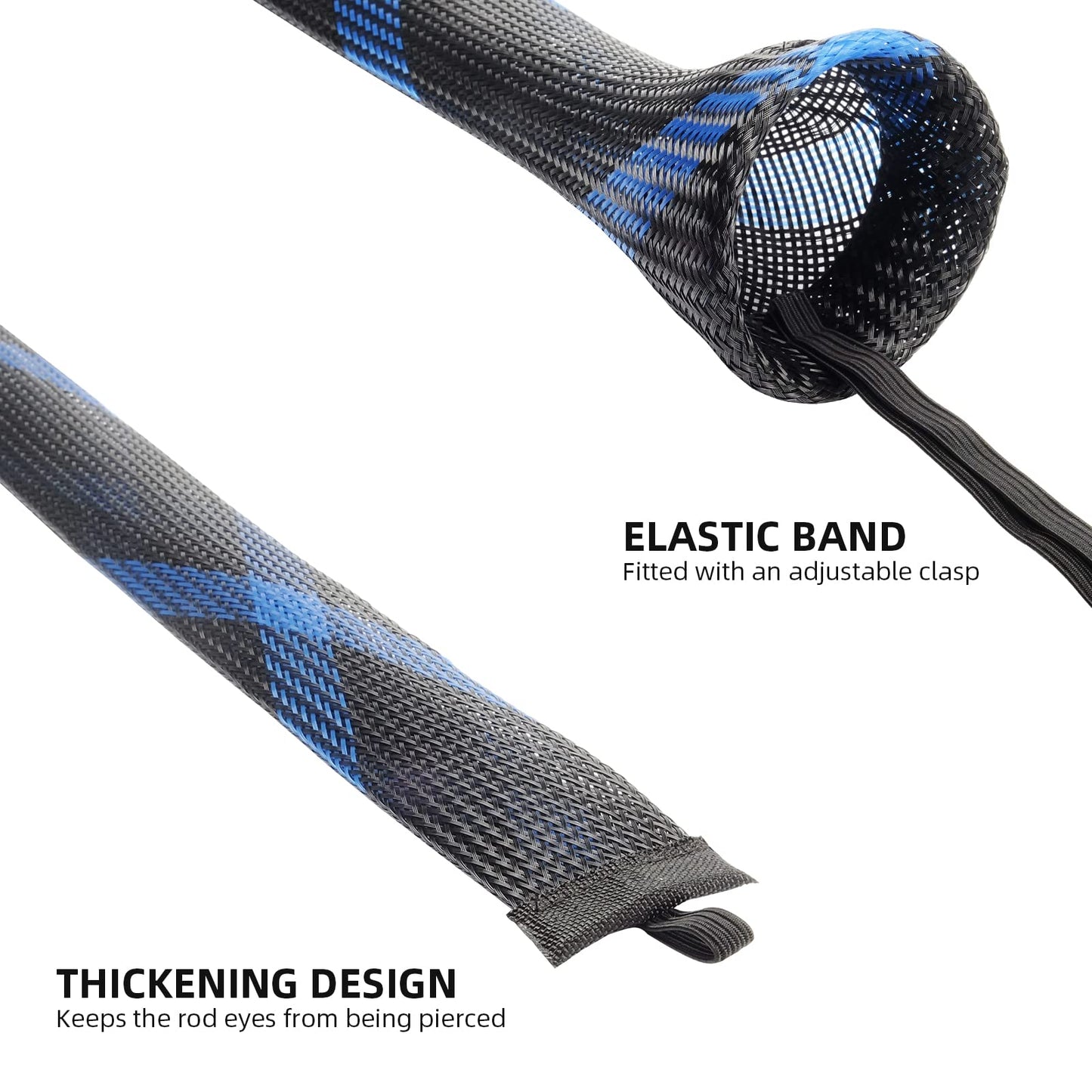 SF Fishing Casting Rod Socks Braided Mesh Rod Sleeve Cover Protector Pole Gloves Blue-Black-2PCS Fit Baitcast as Musky Rod or Fly Rod