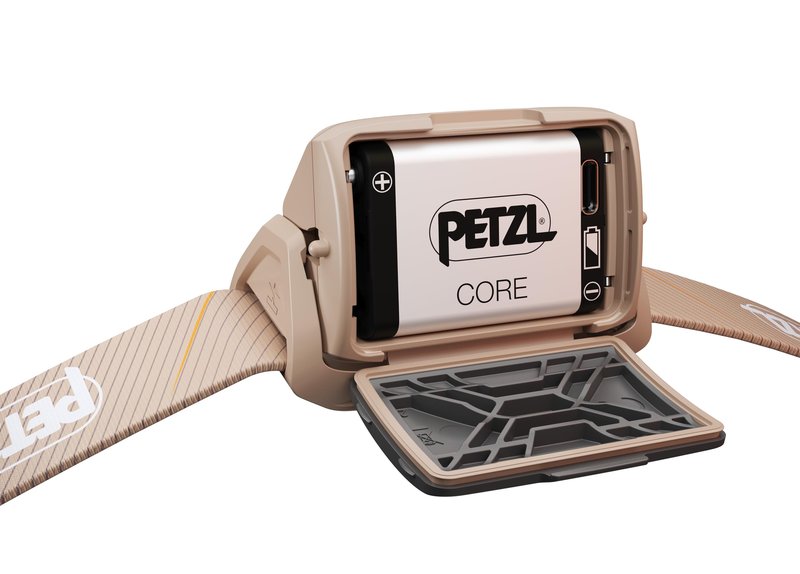 PETZL Tikka CORE Headlamp - Rechargeable, Compact 450 Lumen Light with Red Lighting, for Hiking, Climbing, and Camping - Brown