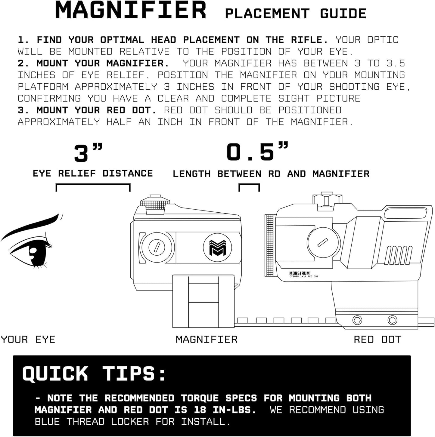 Monstrum Ghost Red Dot Sight - G3 3X Micro Magnifier with Flip to Side Mount | Tactical Optics