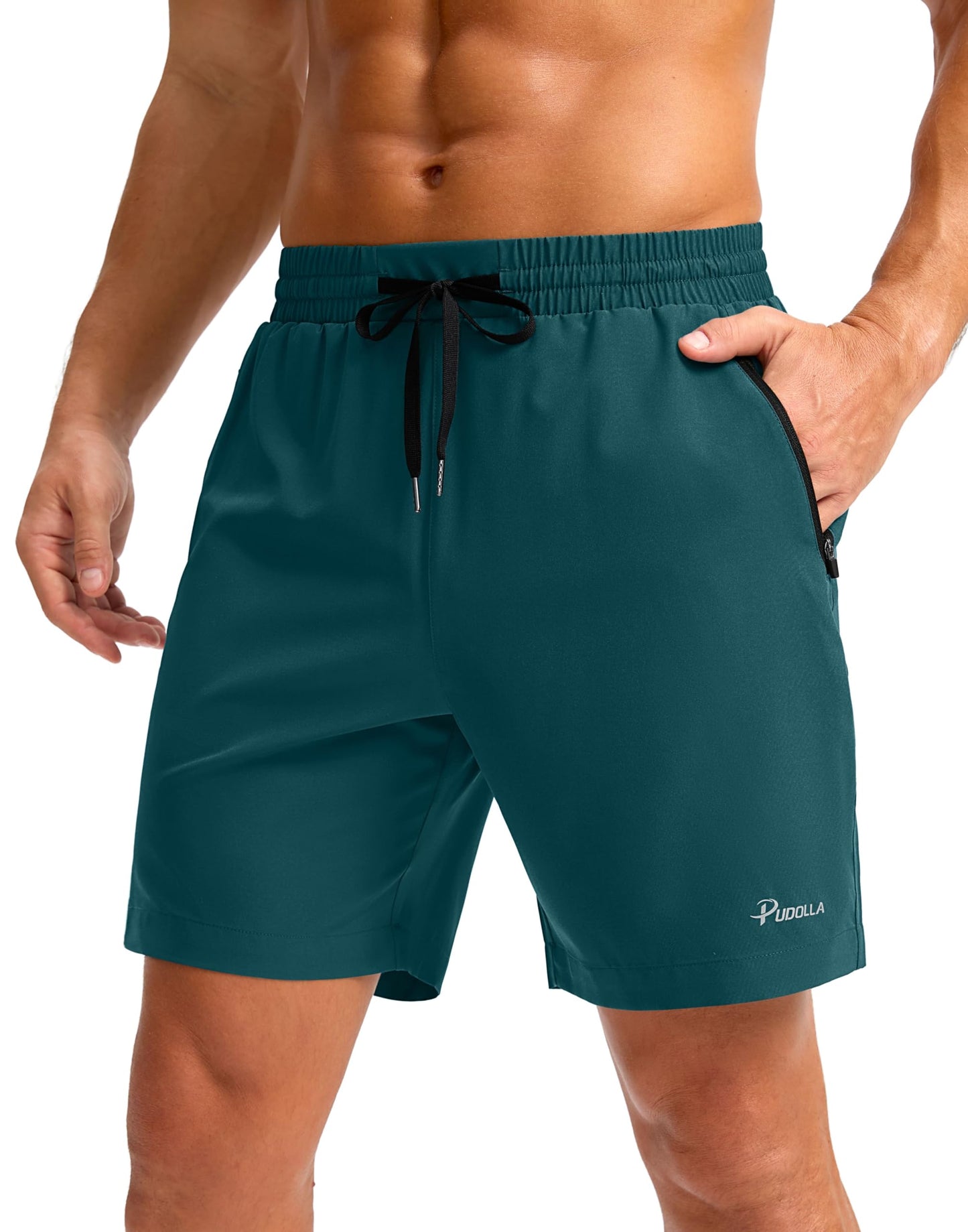 Pudolla Mens Athletic Running Shorts Quick Dry Workout Shorts Lightweight Gym Shorts Casual Shorts(Deep Green M)