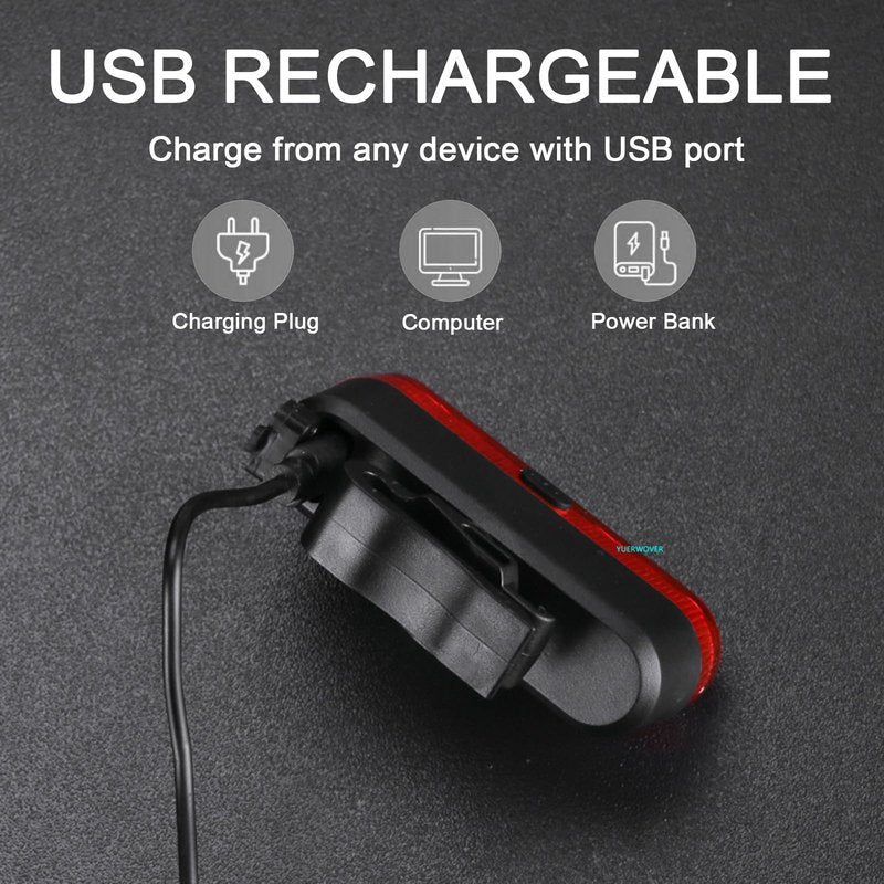 YUERWOVER USB-C Rechargeable Bike Tail Light for Night Riding 2 Pack Bicycle Rear Lights Front and Back Cycling Bright Safety Flashlight Accessories 4 Modes for Adults Kids Men Women Road Mountain