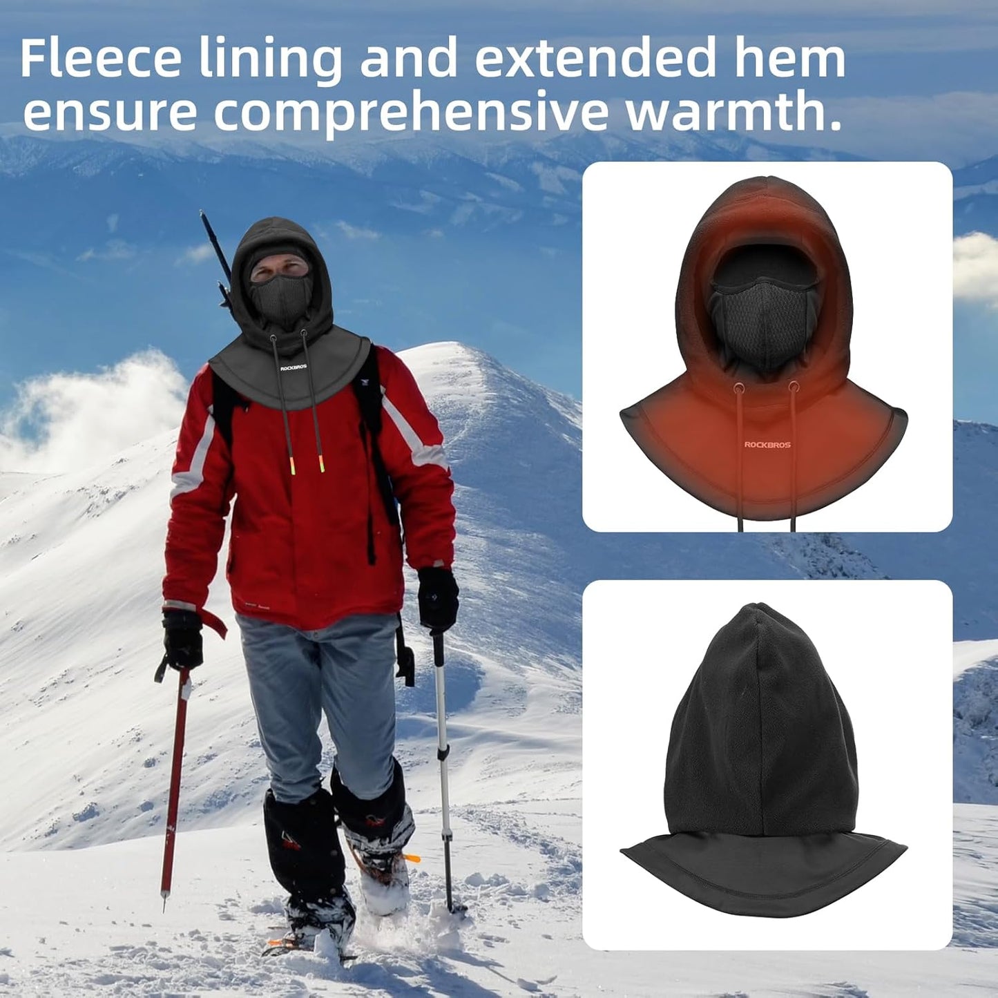 ROCKBROS Ski Balaclava - Thermal Fleece Cold Weather Mask for Men | Winter Protection