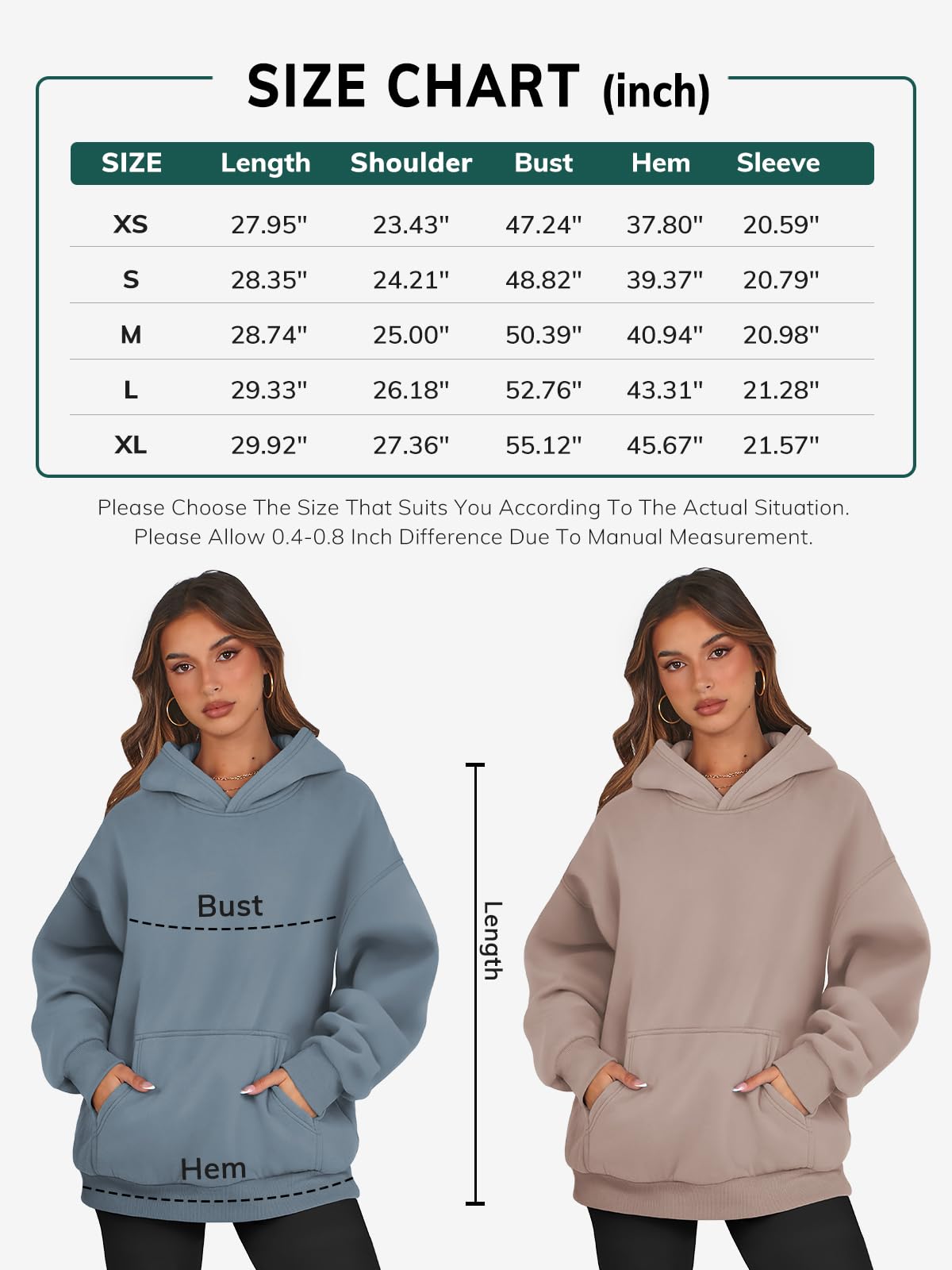 ATHMILE Hoodies for Women Oversized Sweatshirts Cute Long Sleeve Sweaters Fleece Jackets Loose Casual Pullover Fall Outfits 2024 Winter Y2k Fashion Teen Girls Dusty Blue