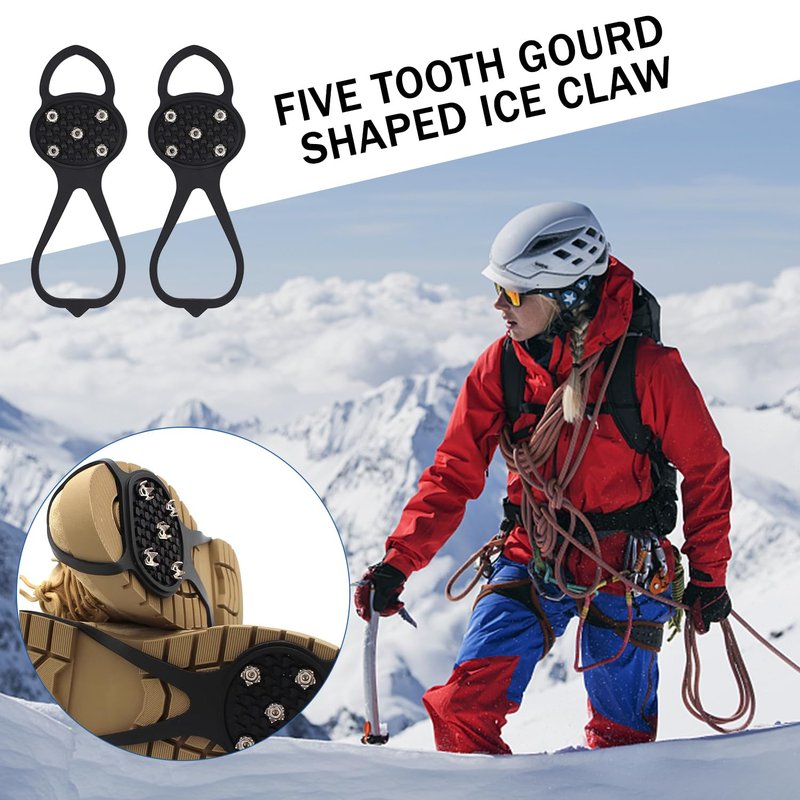 LipLopBest 4 Pairs Non Slip Gripper Spikes for Shoes, Ice Snow Grips Traction Cleats with 5 Steel Studs Crampons - Universal Snow Spikes Microspikes for Hiking Walking Climbing