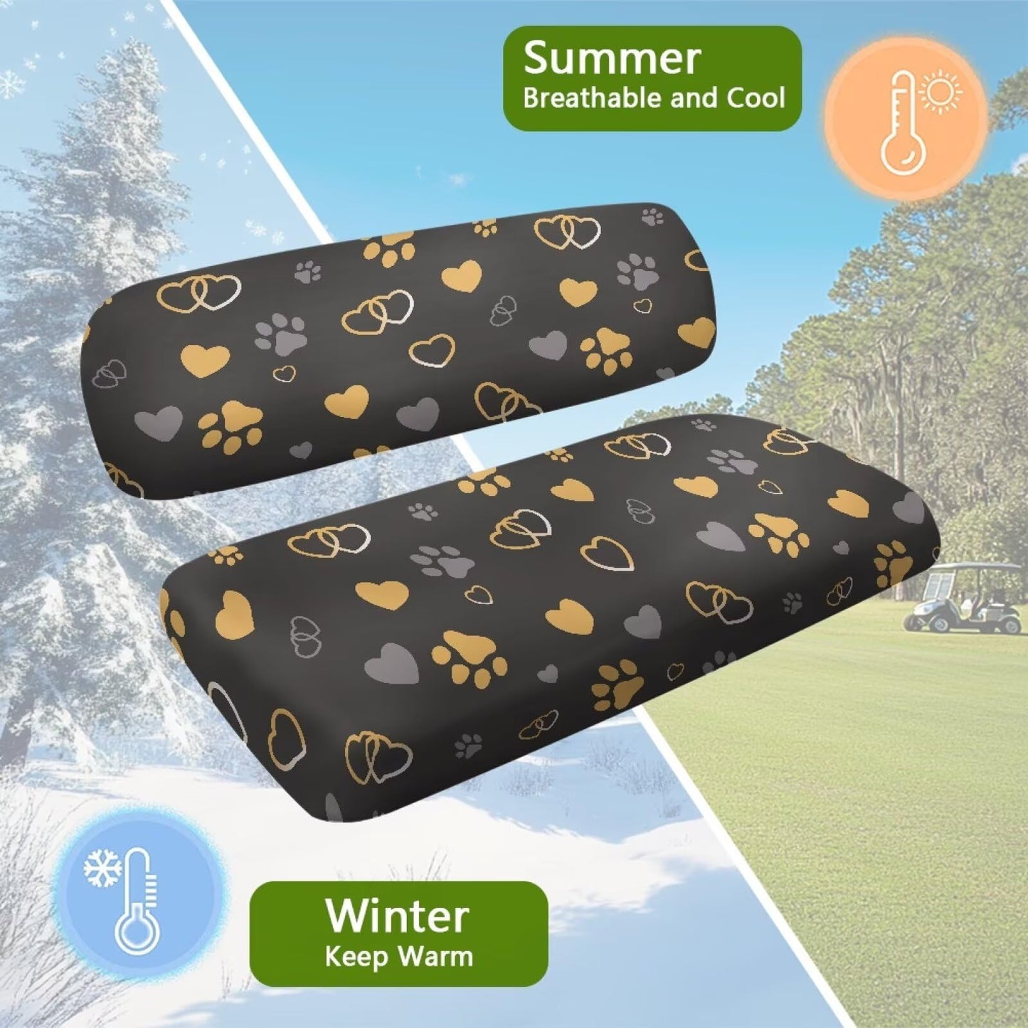 Darisoco Dog Paw Black Golf Cart Seat Covers Replacement - Universal Fit for EZGO TXT/RXV & Club Car Precedent, Anti-Slip Design with Elastic Edges, Durable Outdoor Protection