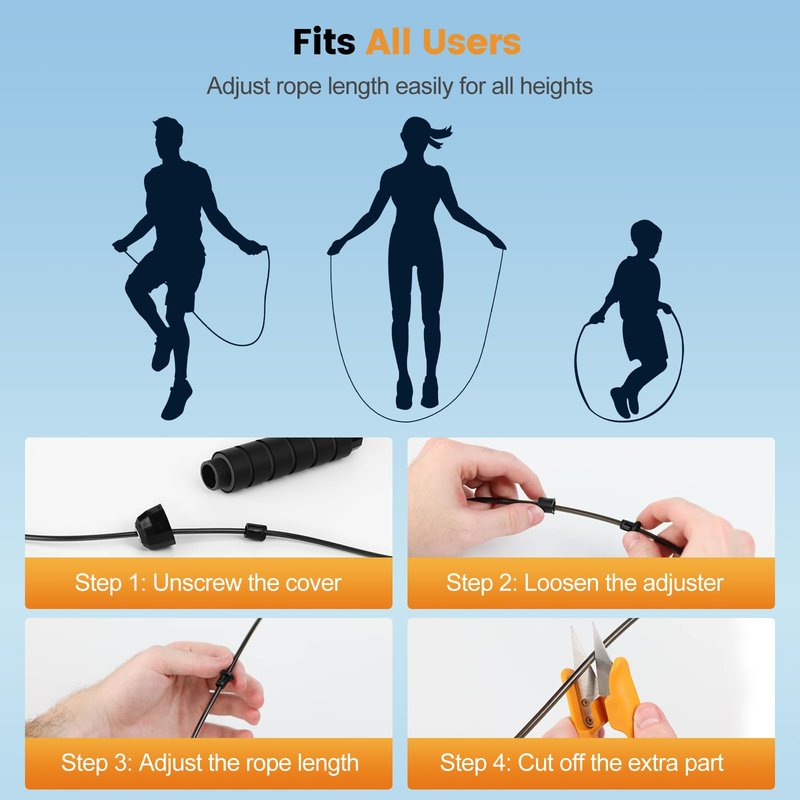 Jump Rope 2 Pack,Tangle-Free Rapid Speed Jump Rope with Ball Bearings for Men,Women and Kids,Adjustable Steel Skipping Rope with Ergonomic Foam Handles,A Ideal Equipment and Accessories for Workout,Fitness,Exercise,Home Gym,Slim Body