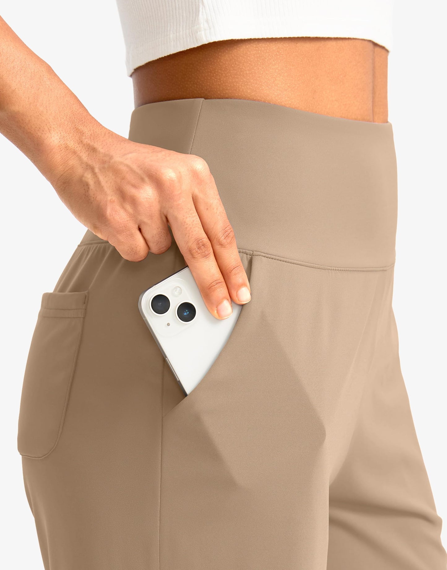G Gradual Women's Bermuda Long Shorts with Pockets 9" High Waisted Knee Length Shorts for Women Walking Athletic Workout(Khaki,S)