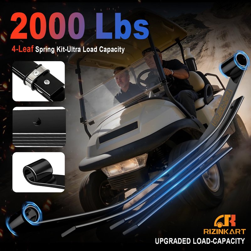 Upgraded Heavy Duty 4-Leaf Rear Leaf Spring Kit For EZGO TXT/Electric 1994-2013 & Gas 1996-2008,2000 Lbs Ultra Load Anti-Rust Golf Cart Suspension with Bushings Sleeves U-Bolts, Replace OEM 74207-G01