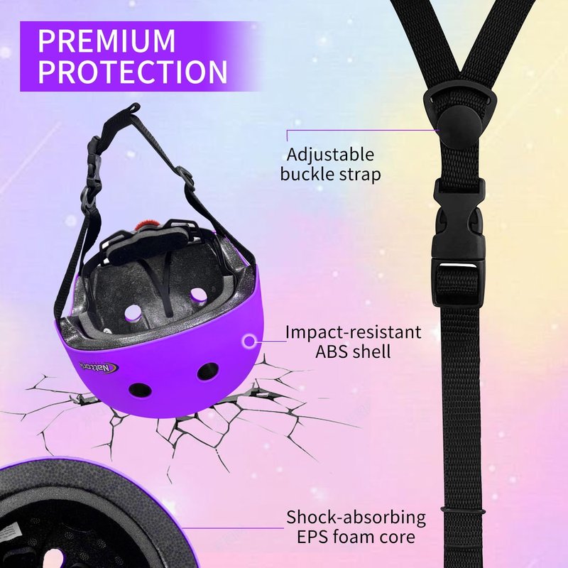 Nattork Kids Helmet Protective Gear, Removable Liner for Multi-Sports Skateboard, Skates, Bike, Scooter Purple Age 4-8