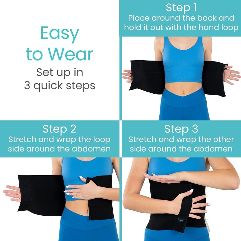 Vive Abdominal Binder Post Surgery (2 Panel) - Postpartum Belly Band - C-Section, Hysterectomy, Hernia Belt for Women, Men Black